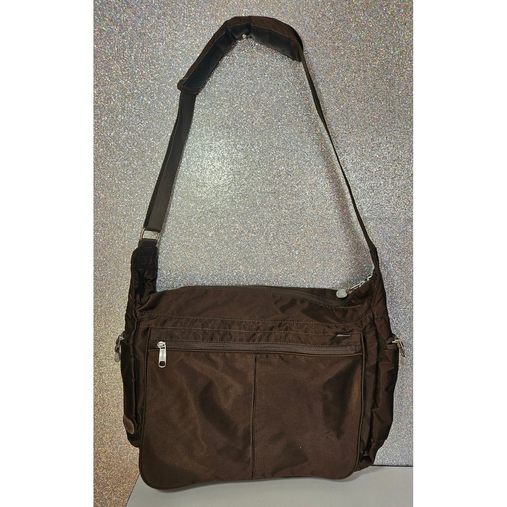 eBags Brown‎ Nylon Messenger Bag Crossbody Travel Commuter Laptop Multi-Pocket